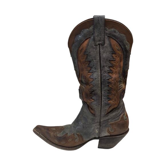 Stetson Mens Cowboy Boots 9B Brown Gray Handmade Textured Leather Western Shoe